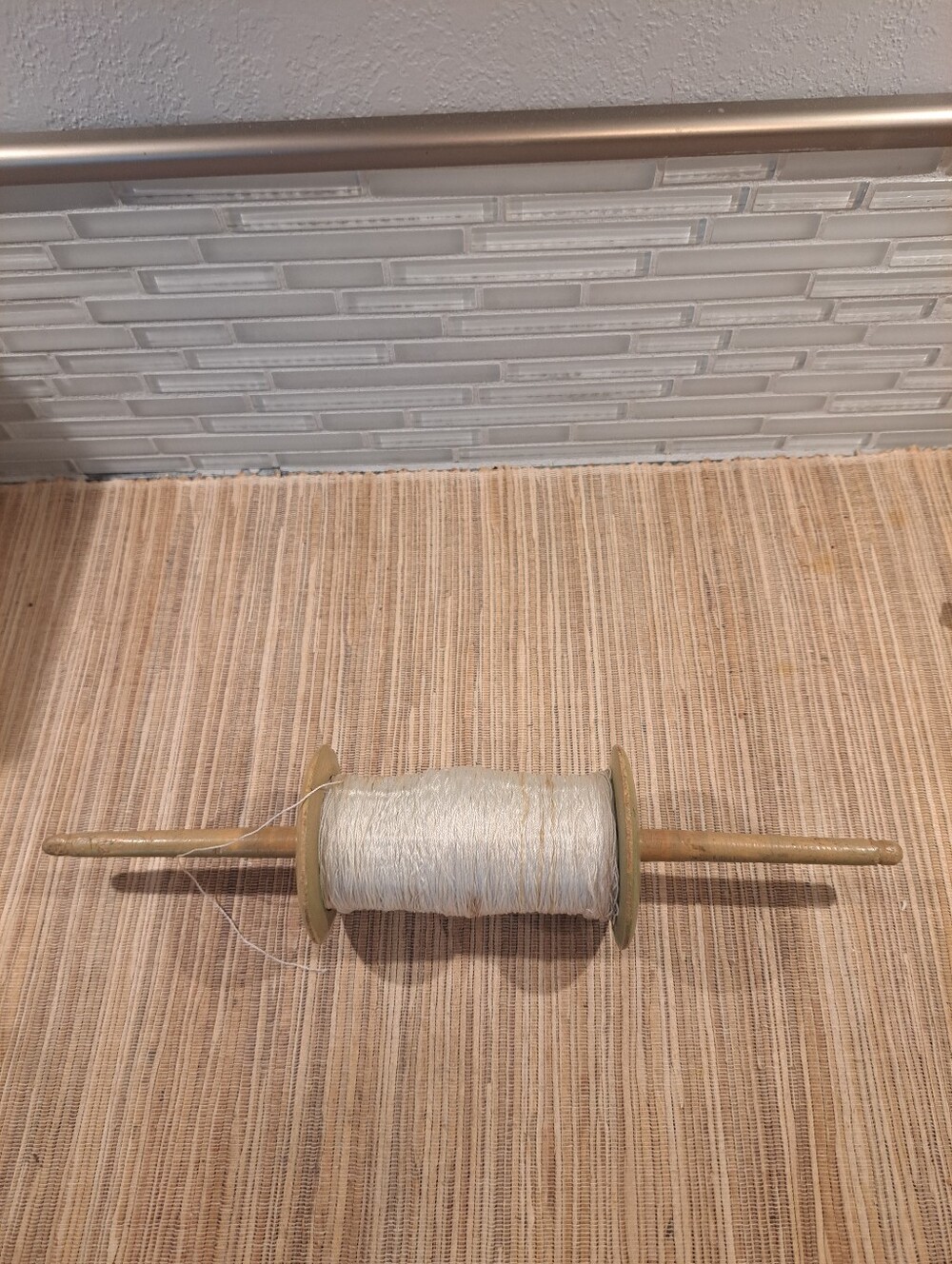 Vtg Wooden Kite String Spool Winder Orange & Green Details 12" Long